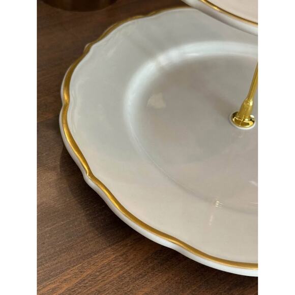 Vintage 2-Tier Custom Plate Tray White Gold Home Kitchen Decor Serving - Picture 3 of 9